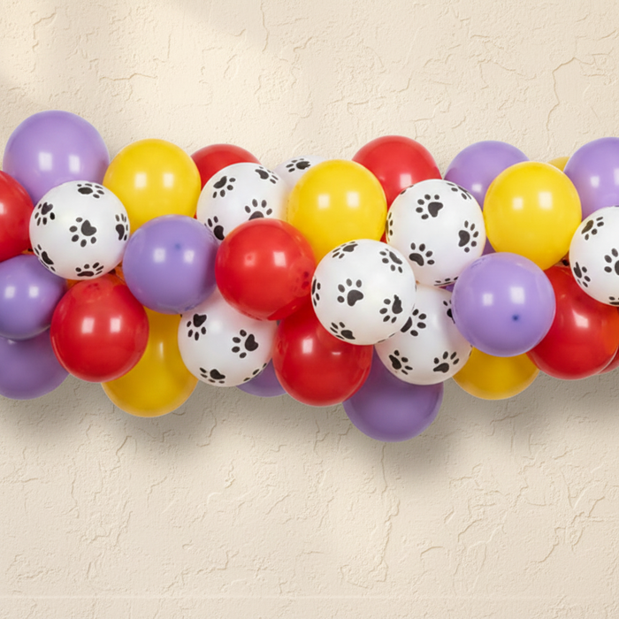 Red, Lilac, Yellow, White and Black Paw Balloon Arch Kit - 2.5m