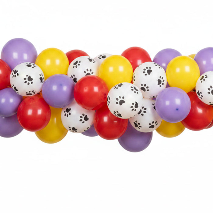 Red, Lilac, Yellow, White and Black Paw Balloon Arch Kit - 2.5m