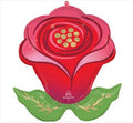 Red rose-shaped balloon with green leaves on a white background