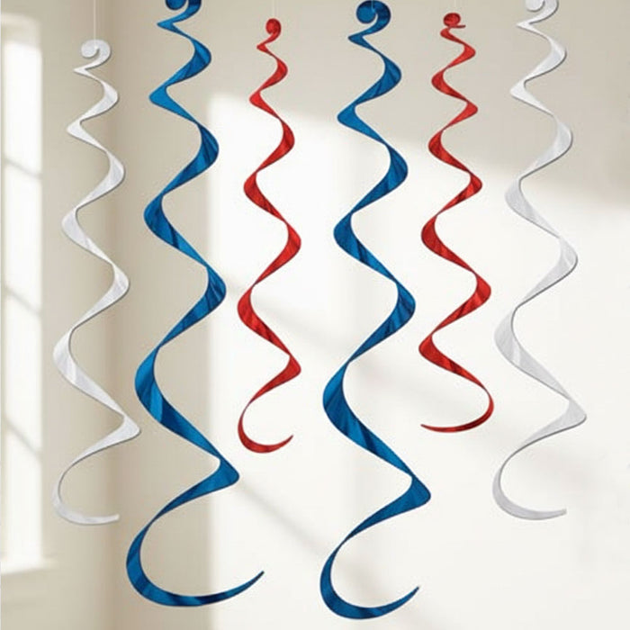Red, White and Blue Twirly Whirlys - 91.4cm - Pack of 6