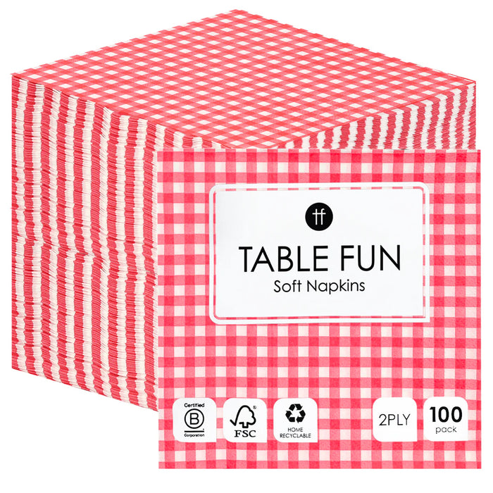 Red & White Check Napkins - 33cm - Bulk Pack of 100