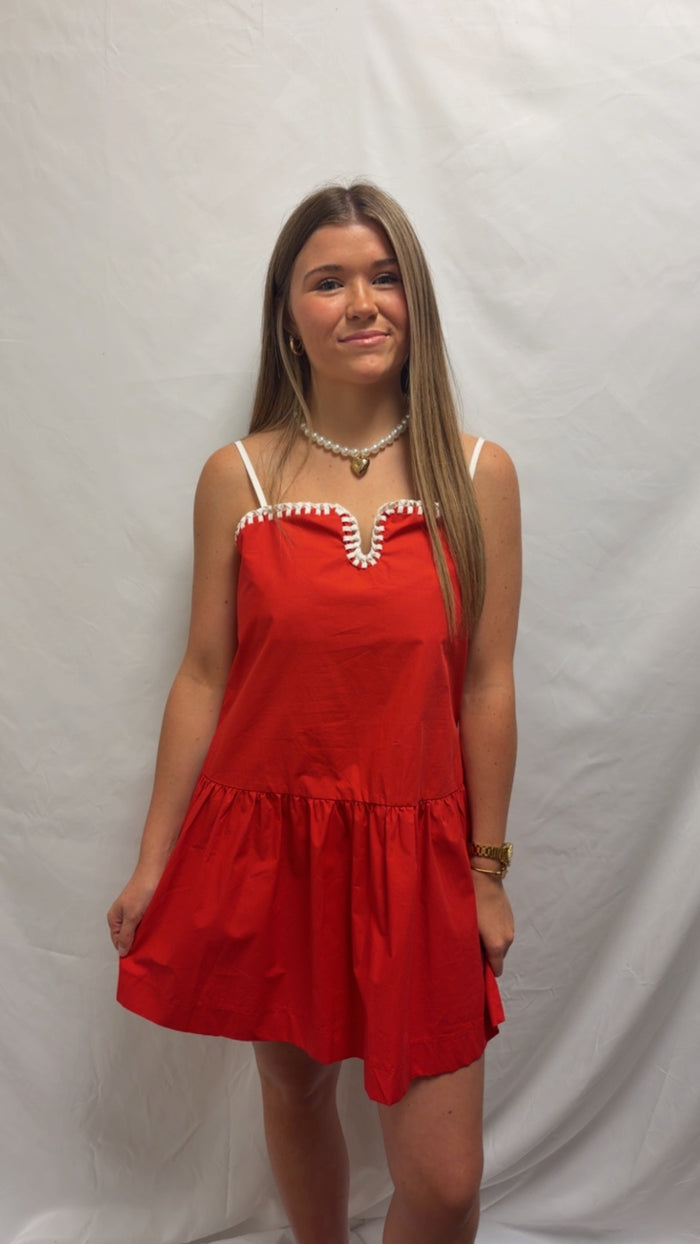 Red White Detail Mini Dress