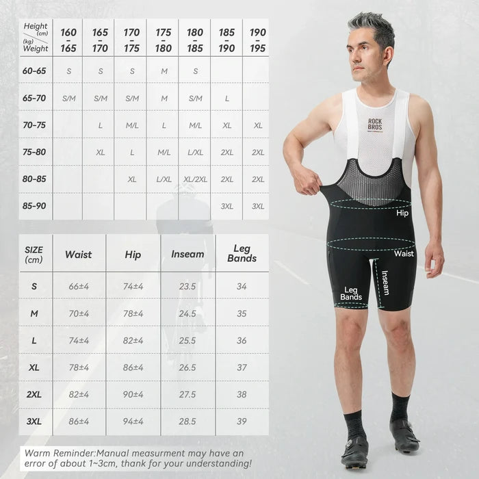 ROCKBROS road to sky mens cycling bib shorts padded breathable