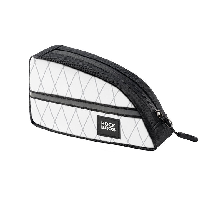 ROCKBROS bicycle triangle frame bag, durable and waterproof storage bag for cycling essentials.#Color_White