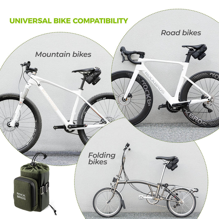 rockbros 2-in-1 black saddle bag with built-in bottle cage, 1.5 l waterproof pu shell and reflective trim