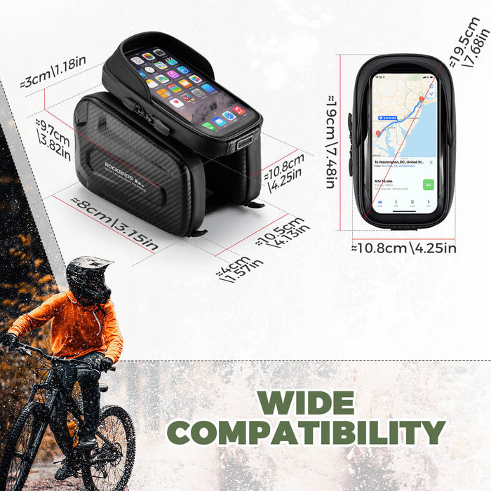 ​ROCKBROS Bike Frame Bag – Phone Storage with Touch Screen Access (Water-Resistant)