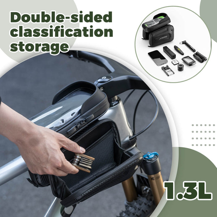 ​ROCKBROS Bike Frame Bag – Phone Storage with Touch Screen Access (Water-Resistant)