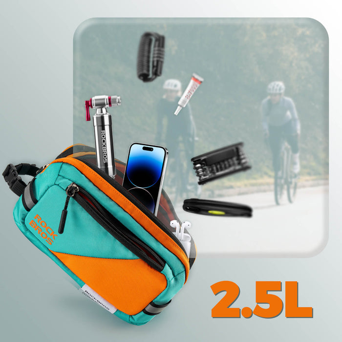 ROCKBROS bike handlebar bag with shoulder strap, versatile design, 2.5L capacity, waterproof and practical for cycling.