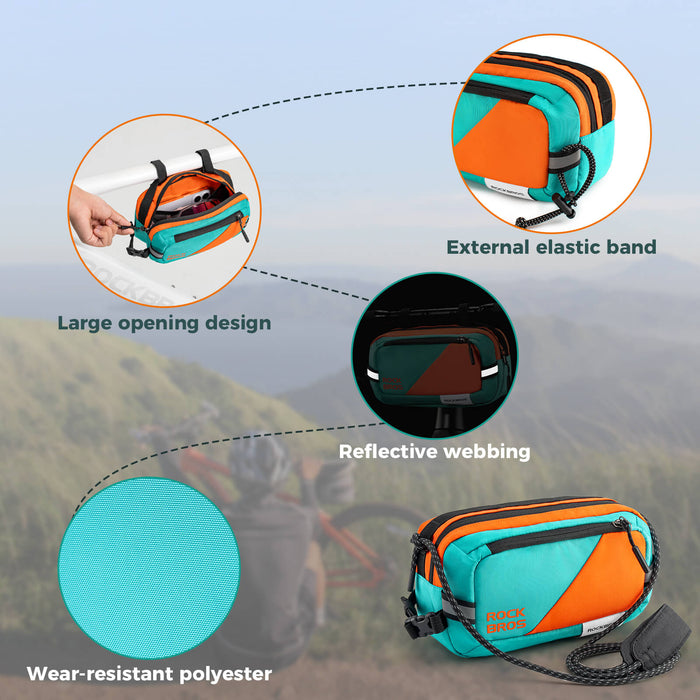 ROCKBROS bike handlebar bag with shoulder strap, versatile design, 2.5L capacity, waterproof and practical for cycling.