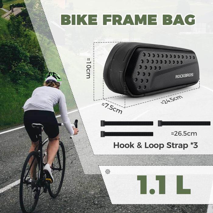 ​ROCKBROS Bike Frame Bag – Compact 1.1L Storage (Black, Water-Resistant)