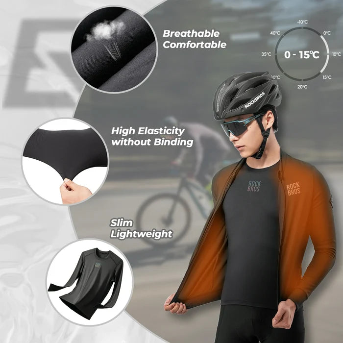 rockbros men’s long-sleeve cycling base layer in black