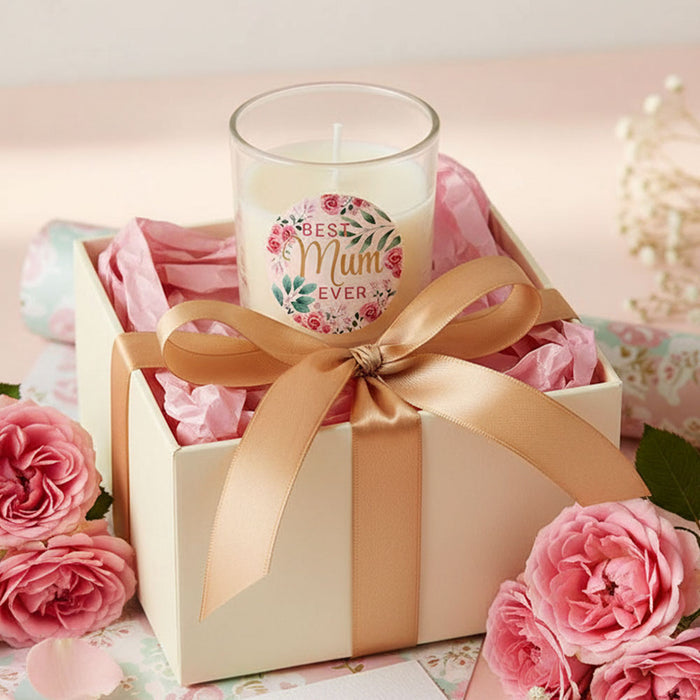 Rose Floral Gold Mother's Day Unscented Clear Glass Candle - 6.5cm - Each