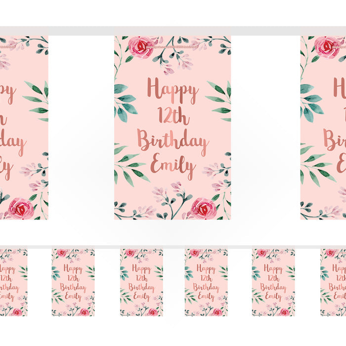 Rose Gold Floral Personalised Bunting – 3m