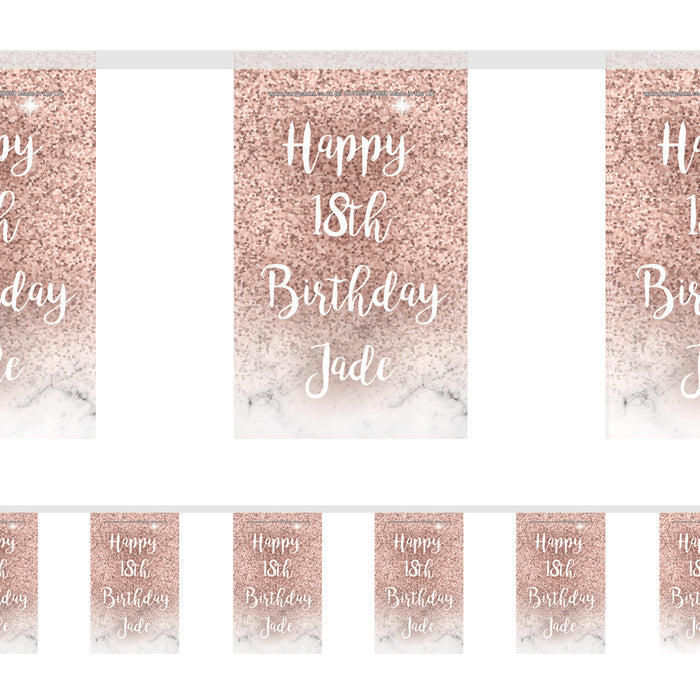 Rose Gold Glitter Personalised Bunting – 3m
