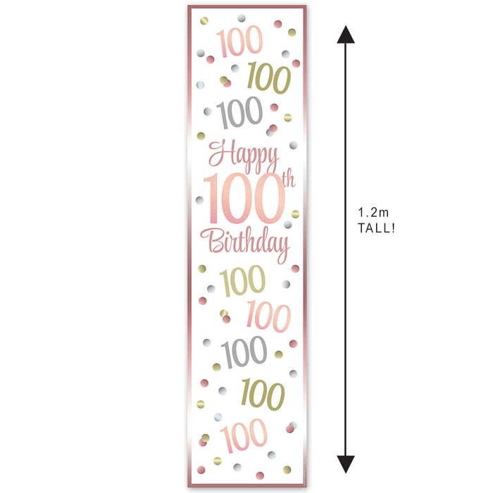 Rose Gold Glitz 100th Birthday Portrait Banner - 30cm x 120cm