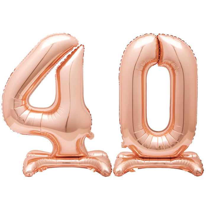 Rose Gold Number 40 Air-Fill Standing Balloons - 30"
