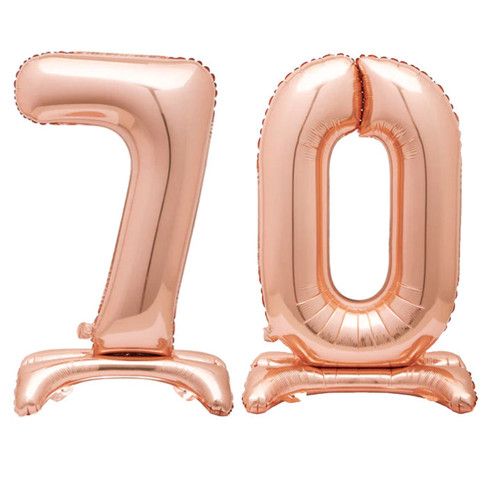 Rose Gold Number 70 Air-Fill Standing Balloons - 30"