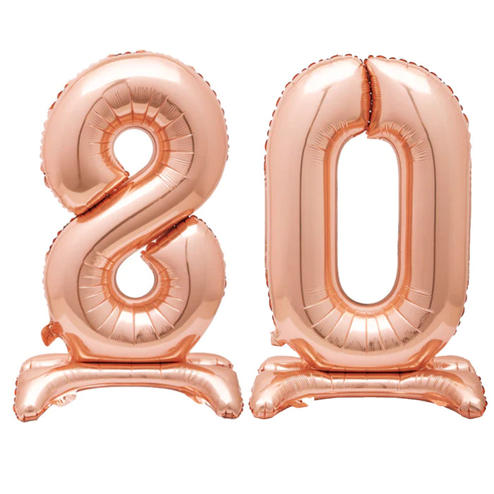 Rose Gold Number 80 Air-Fill Standing Balloons - 30"