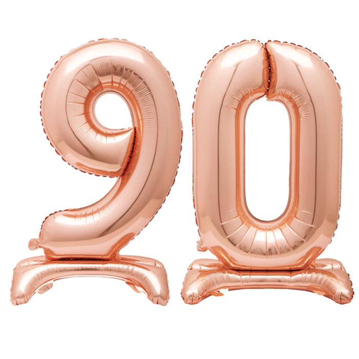 Rose Gold Number 90 Air-Fill Standing Balloons - 30"