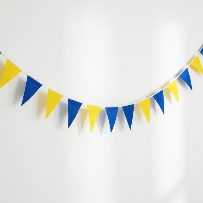 Blue Yellow Bunting Draped Across Wall