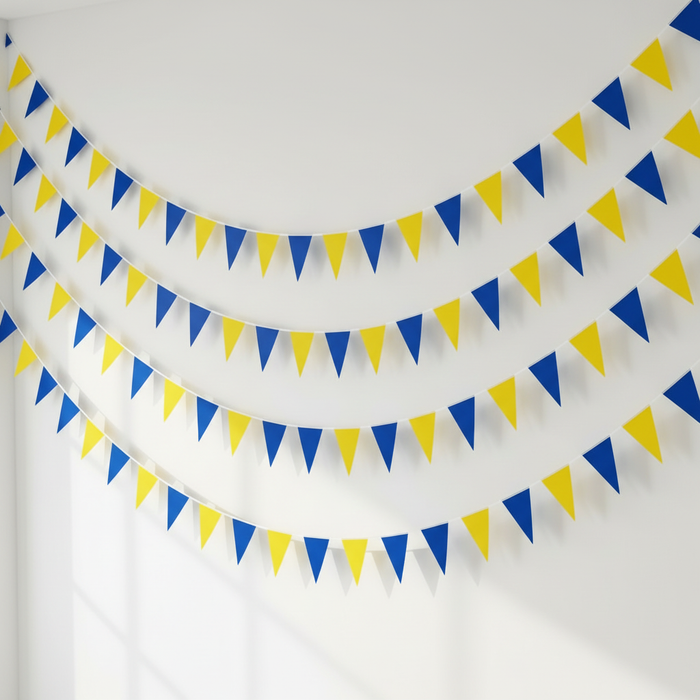 Blue Yellow Bunting Close Up Indoor