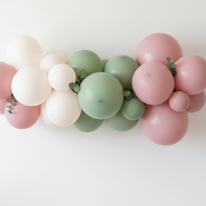 Sand Sage Green Dusty Rose Balloon Garland with Eucalyptus