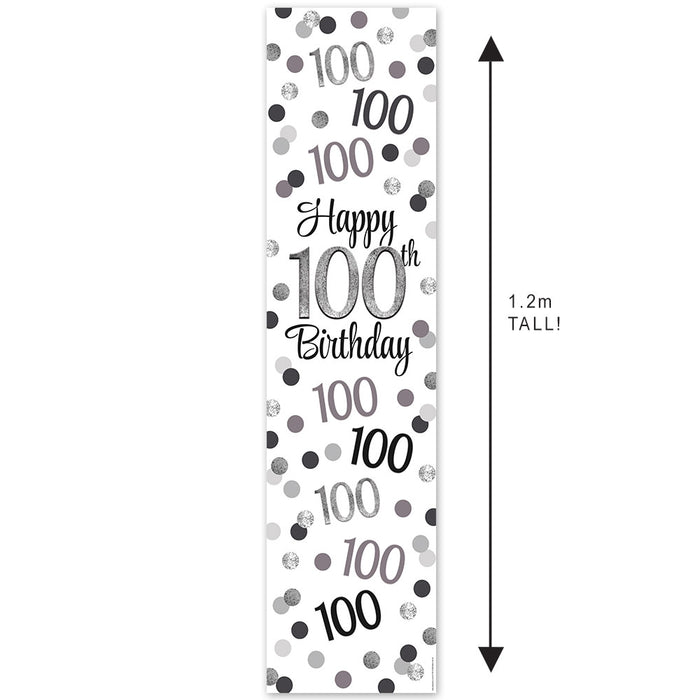 Silver Glitz 100th Birthday Portrait Banner - 30cm x 120cm