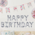Silver Happy Birthday Foil Balloon Bunting - 3.4m