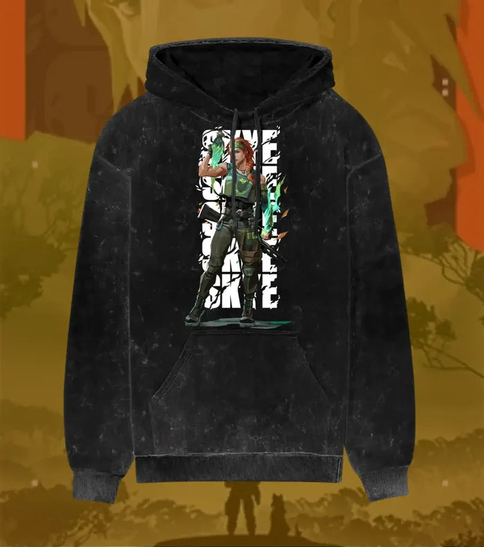 Skye – Nature’s Resolve Valorant Acid Wash Hoodie | Premium Gamer Streetwear - Black / XS - Valorant