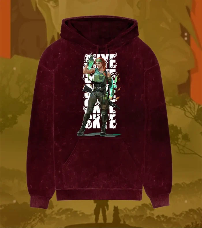 Skye – Nature’s Resolve Valorant Acid Wash Hoodie | Premium Gamer Streetwear - Maroon / XS - Valorant