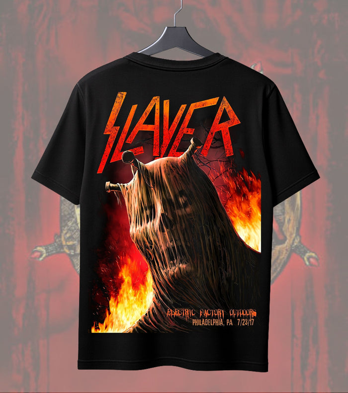 Slayer Hellfire Guitar Graphic T-Shirt | Heavy Metal Music Tee | Regular Dual Print