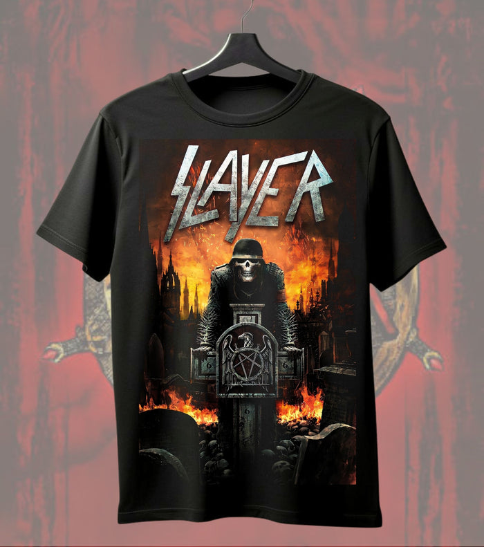 Slayer Hellfire Reaper T-Shirt | Heavy Metal Music Graphic Tee | Regular T-Shirt Dual Print