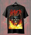 Slayer Inferno Skull T-Shirt | Heavy Metal Music Graphic Tee | Front & Dual Print