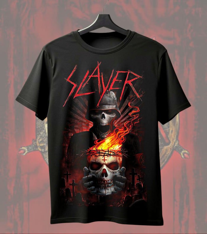 Slayer Skullfire T-Shirt | Dark Heavy Metal Music Graphic | Front & Dual Print