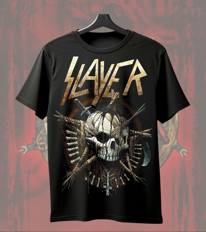 Slayer Warrior Skull T-Shirt | Heavy Metal Music Graphic Tee | Front & Dual Print