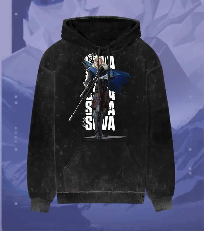 Sova – Hunter’s Focus Valorant Acid Wash Hoodie | Premium Gamer Streetwear - Black / XS - Valorant
