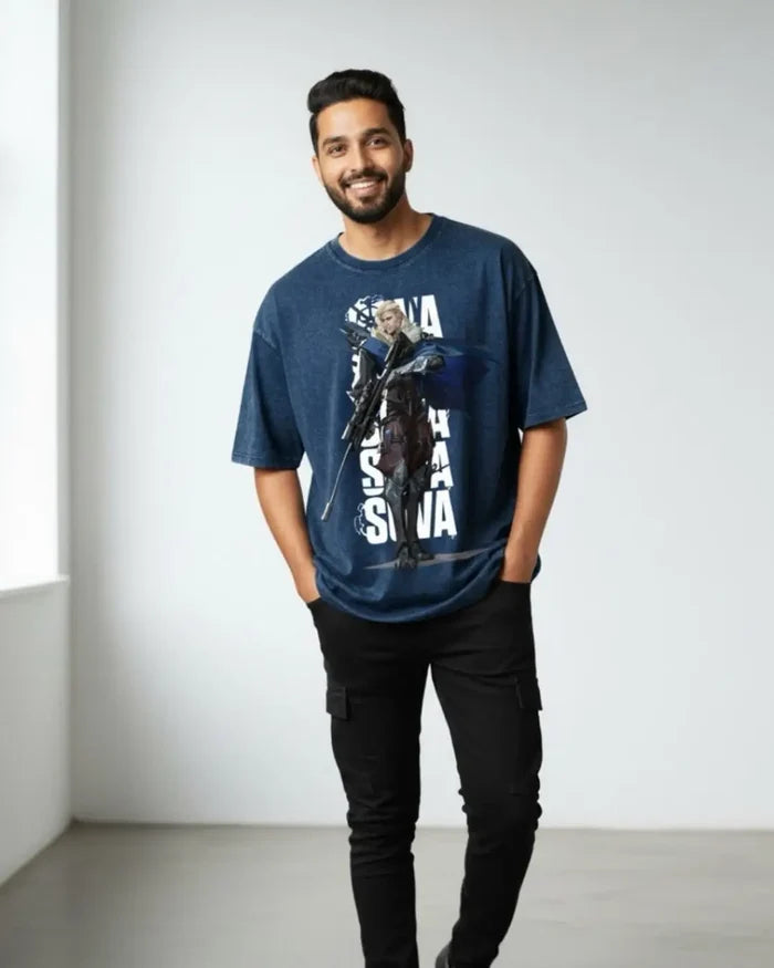 Sova – Hunter’s Focus Valorant Acid Wash Tee | Bold Gamer Streetwear - Navy / XS - Valorant