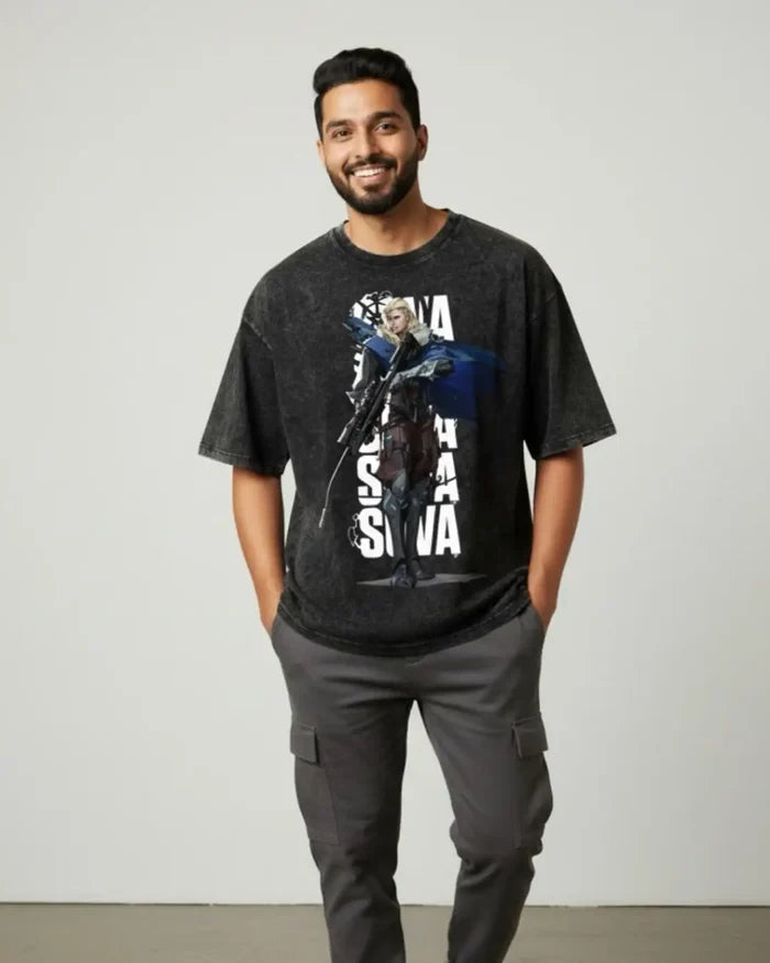 Sova – Hunter’s Focus Valorant Acid Wash Tee | Bold Gamer Streetwear - Black / XS - Valorant