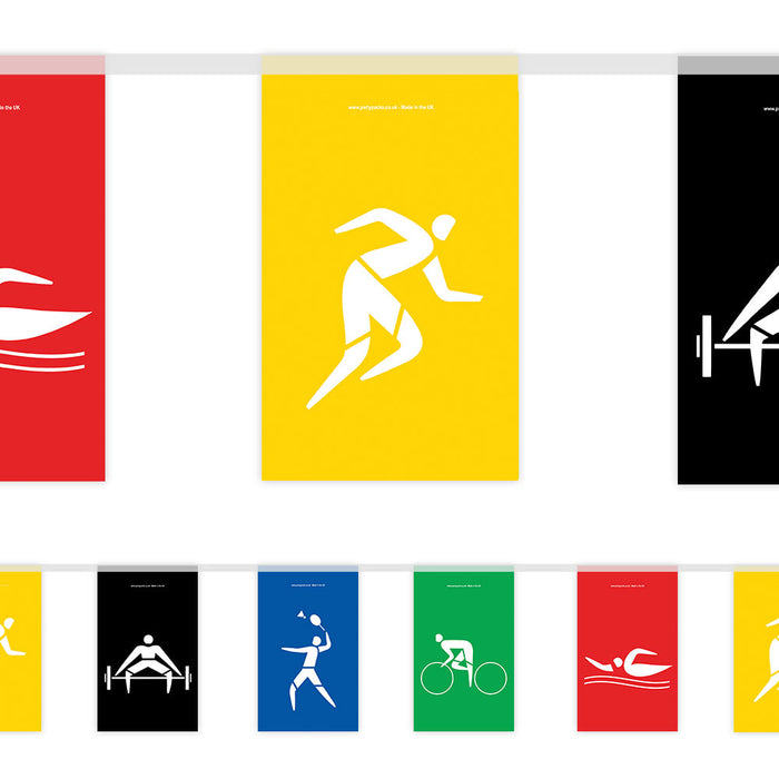 Set of colorful flags with sports icons on a white background