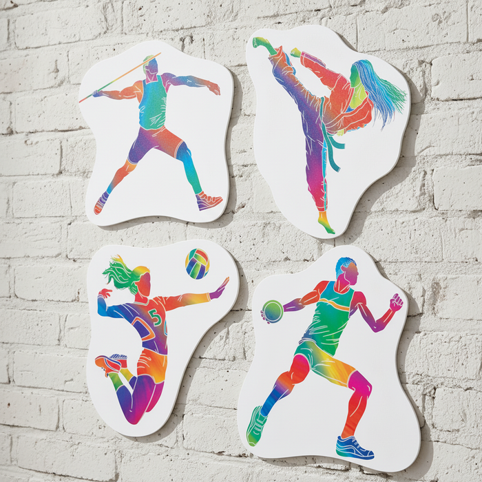 Sports Cutouts on White Brick Wall