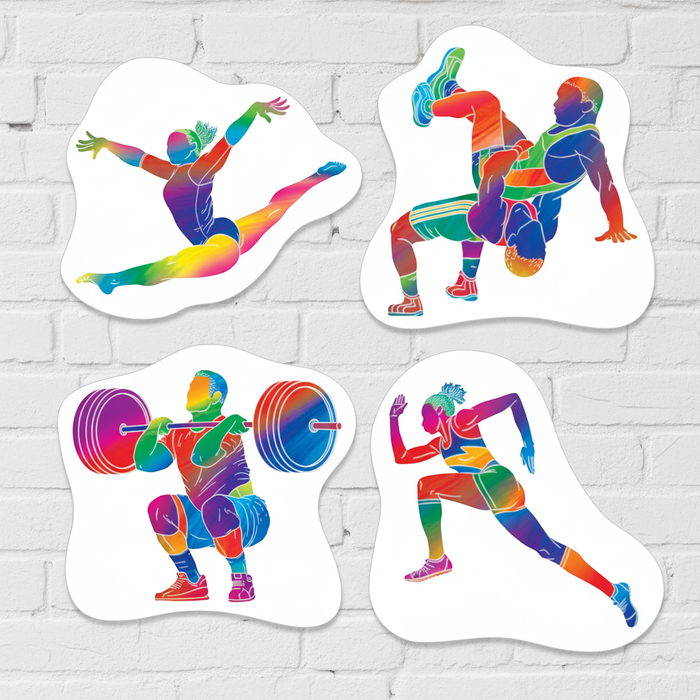 Sports Cutouts on White Brick Wall