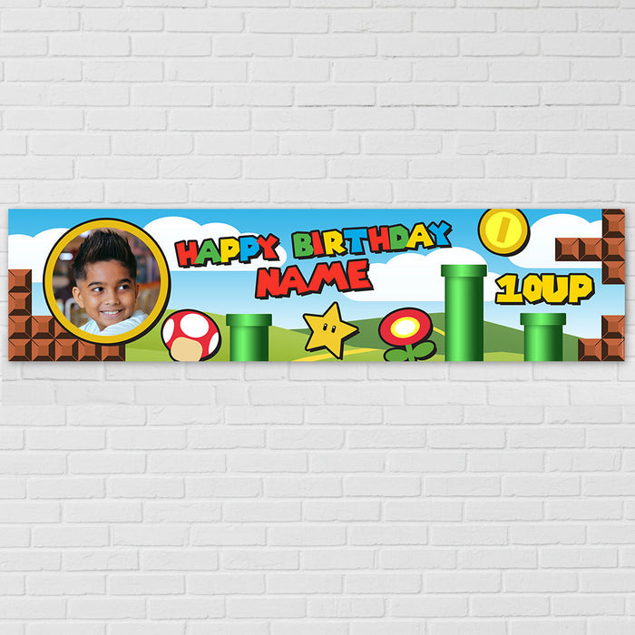 Super Plumber Brothers Personalised Photo Banner - 120cm x 30cm