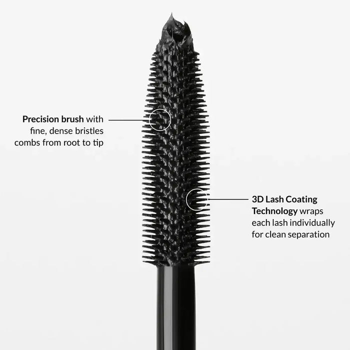 Close-up of a mascara wand with dense bristles and 3D Lash Coating Technology.