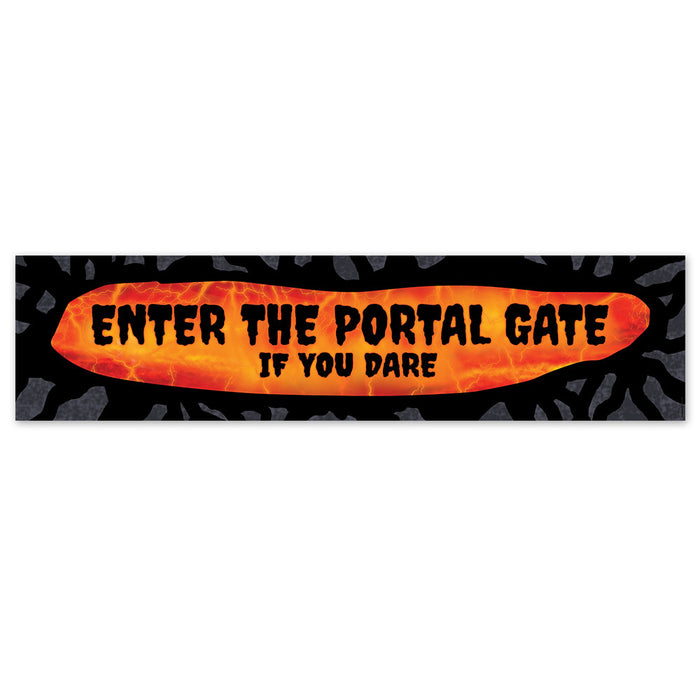Sticker with 'Enter the Portal Gate If You Dare' text on a black and orange background