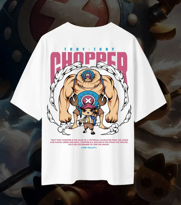 Tony Tony Chopper Oversized T-Shirt – One Piece Anime Tee | Cute x Monster Form Streetwear - White / XS / 180GSM