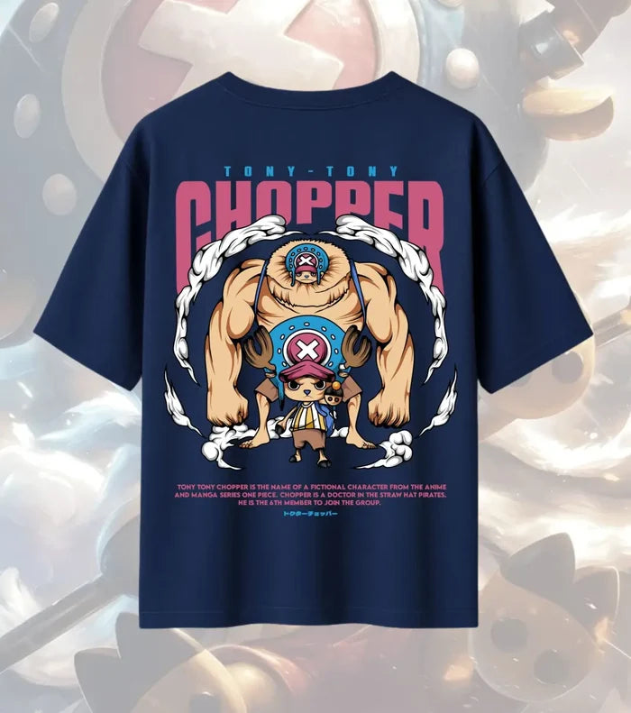 Tony Tony Chopper Oversized T-Shirt – One Piece Anime Tee | Cute x Monster Form Streetwear - Navy / XS / 180GSM