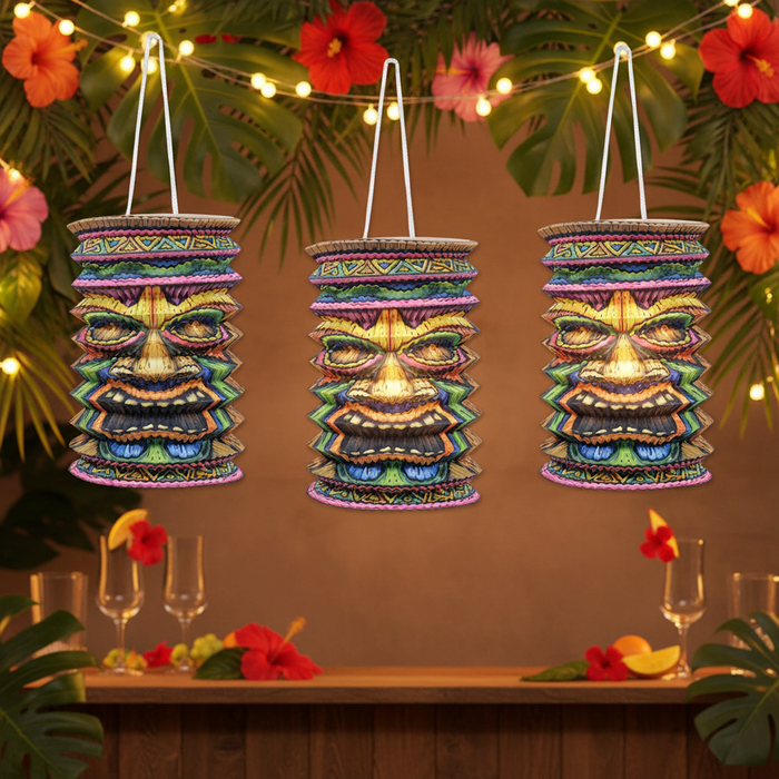 Tiki Lanterns Hanging in Tropical Party Setting