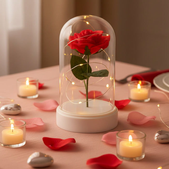 Valentine's LED Rose Cloche Decoration - 19cm
