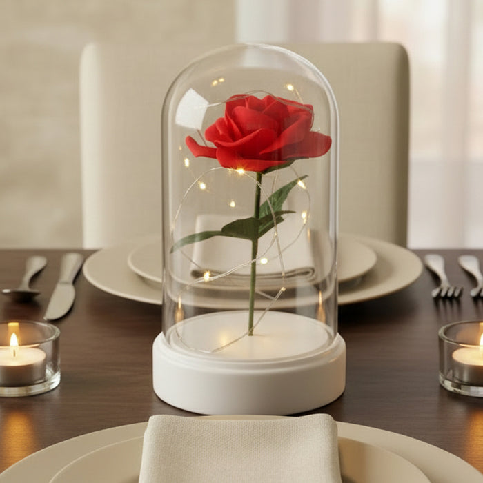 Valentine's LED Rose Cloche Decoration - 19cm