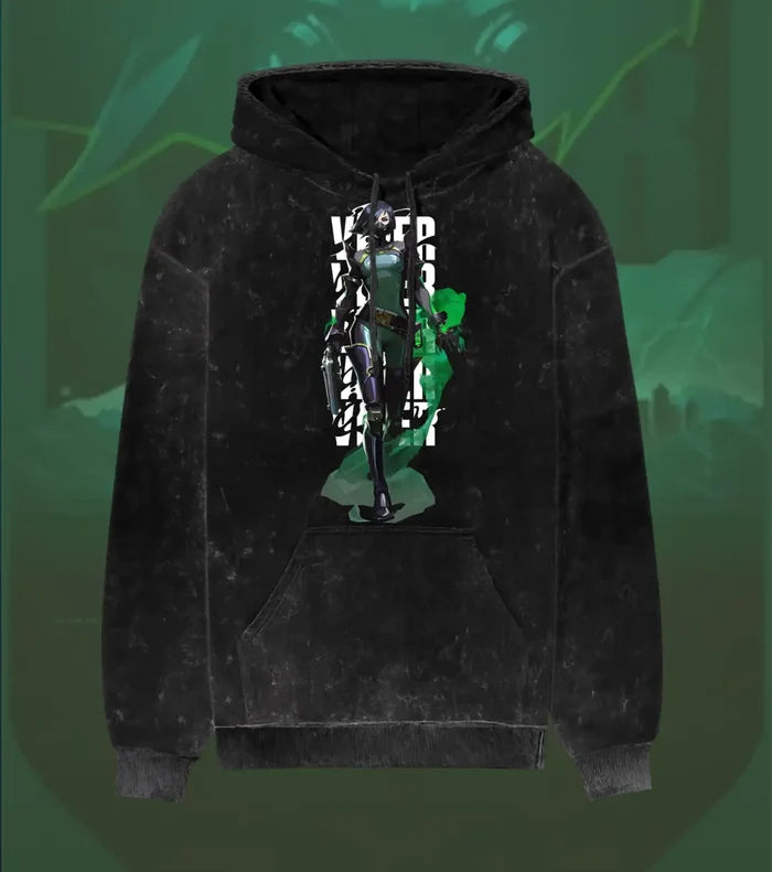 Viper – Toxic Precision Valorant Acid Wash Hoodie | Premium Gamer Streetwear - Black / XS - Valorant
